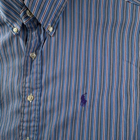 Ralph Lauren Button Up Shirt Long Sleeve Blue Red Striped Classic Fit 15.5 32/33 - Picture 4 of 11